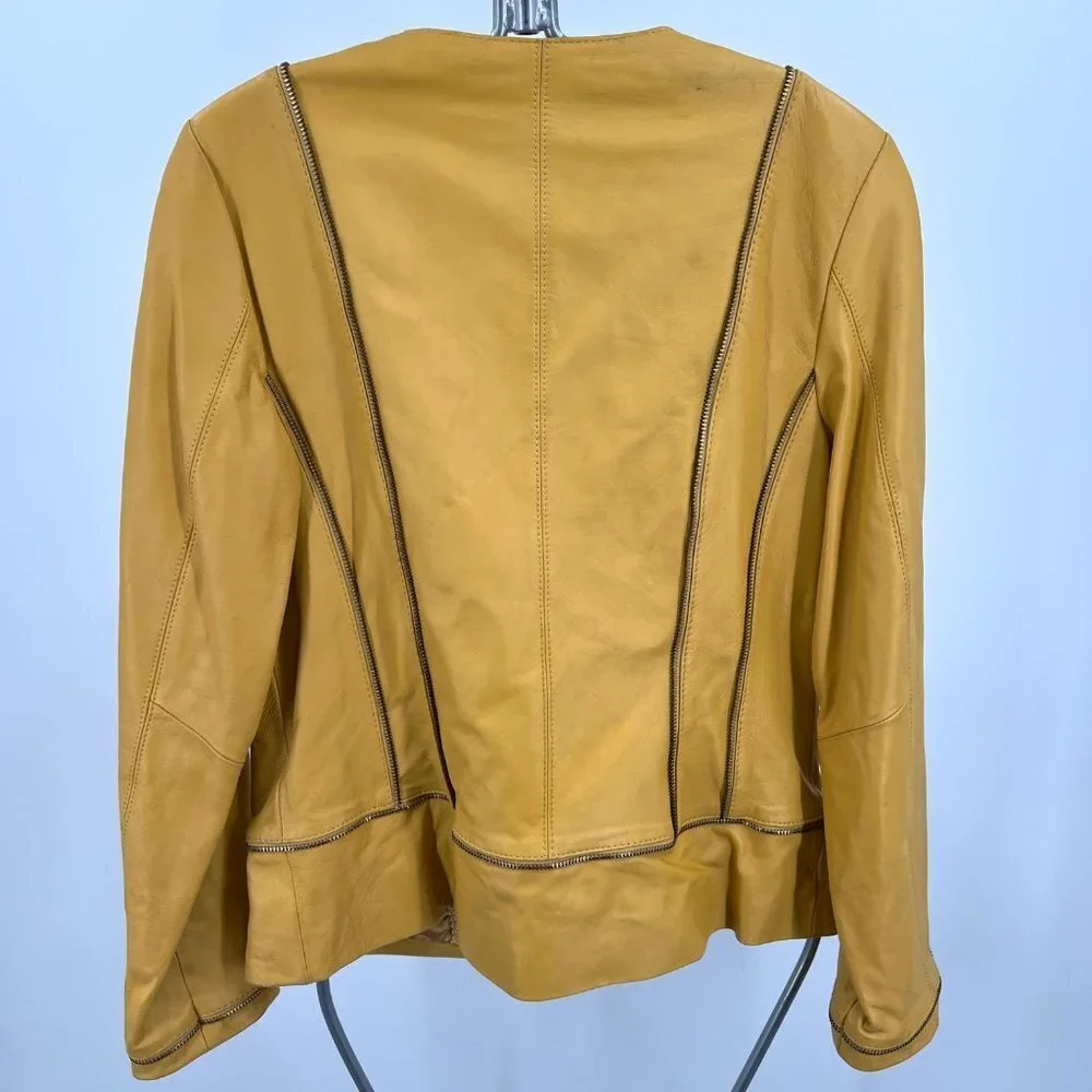Vintage Bradley Bayou Butter Yellow Leather Jacket with Zipper‎ accents Size S - Picture 5 of 14